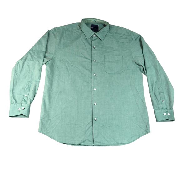 Tommy Bahama Shirt Mens Large Green Teal Button Up Pocket Collar Preppy Outdoor‎ - Picture 1 of 9